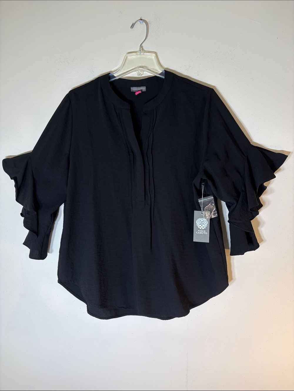 Vince Camuto Black Ruffle Sleeve Tunic Blouse. L. NWT.